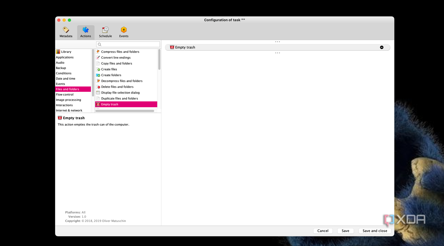 Actions page in Task till Dawn