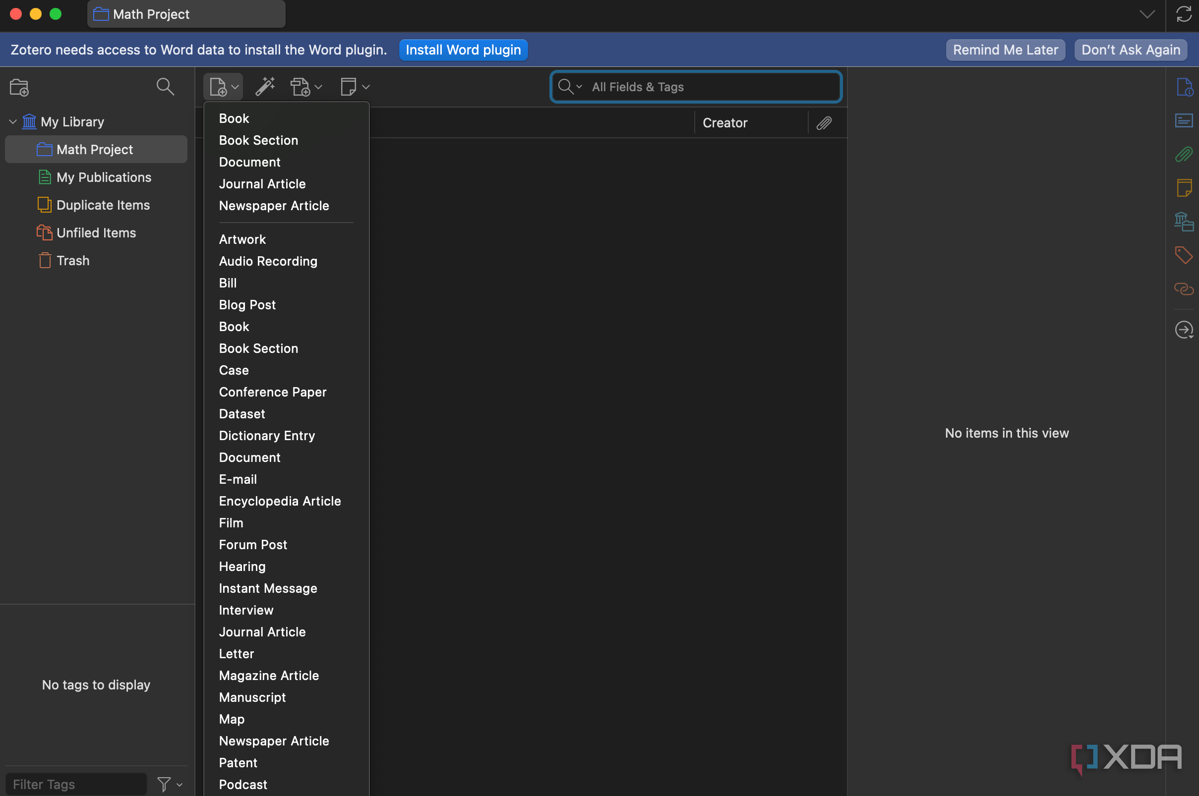 Adding a link on Zotero