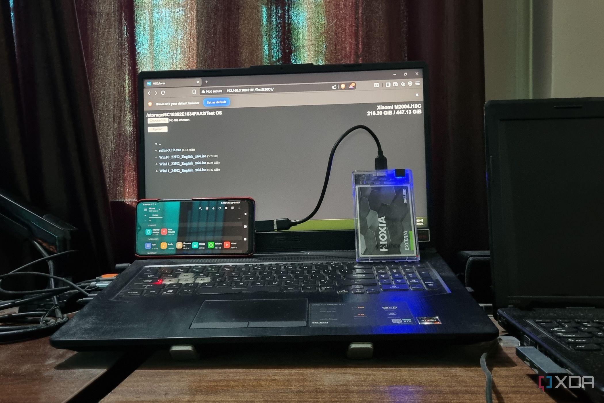 photo of an android phone mixplorer webdav ssd access on brave browser windows 11