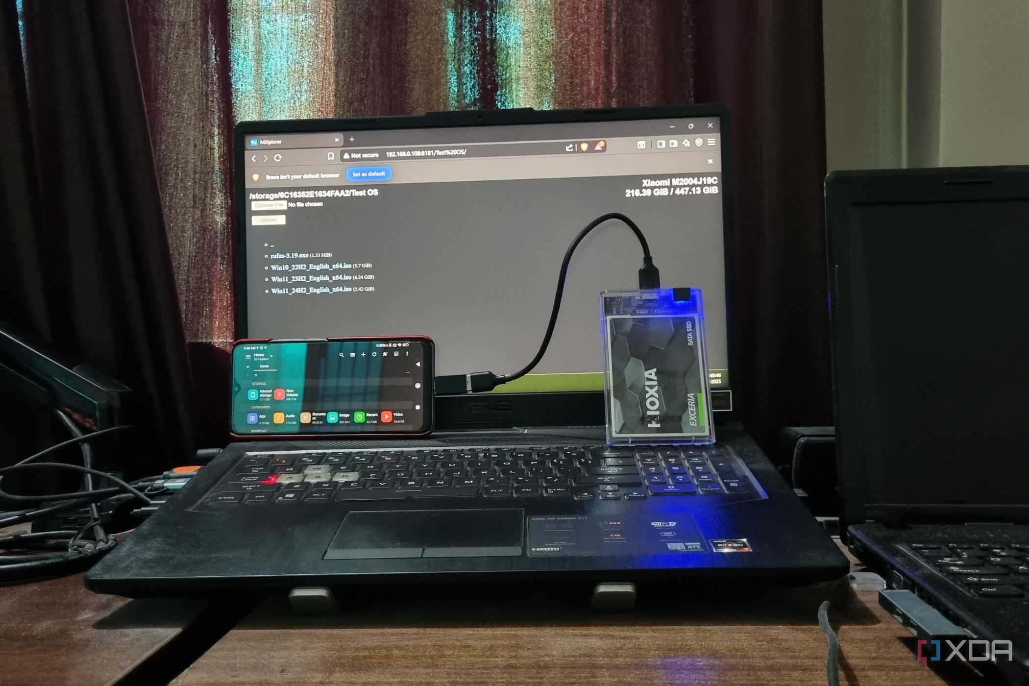 photo of an android phone mixplorer webdav ssd access on brave browser windows 11