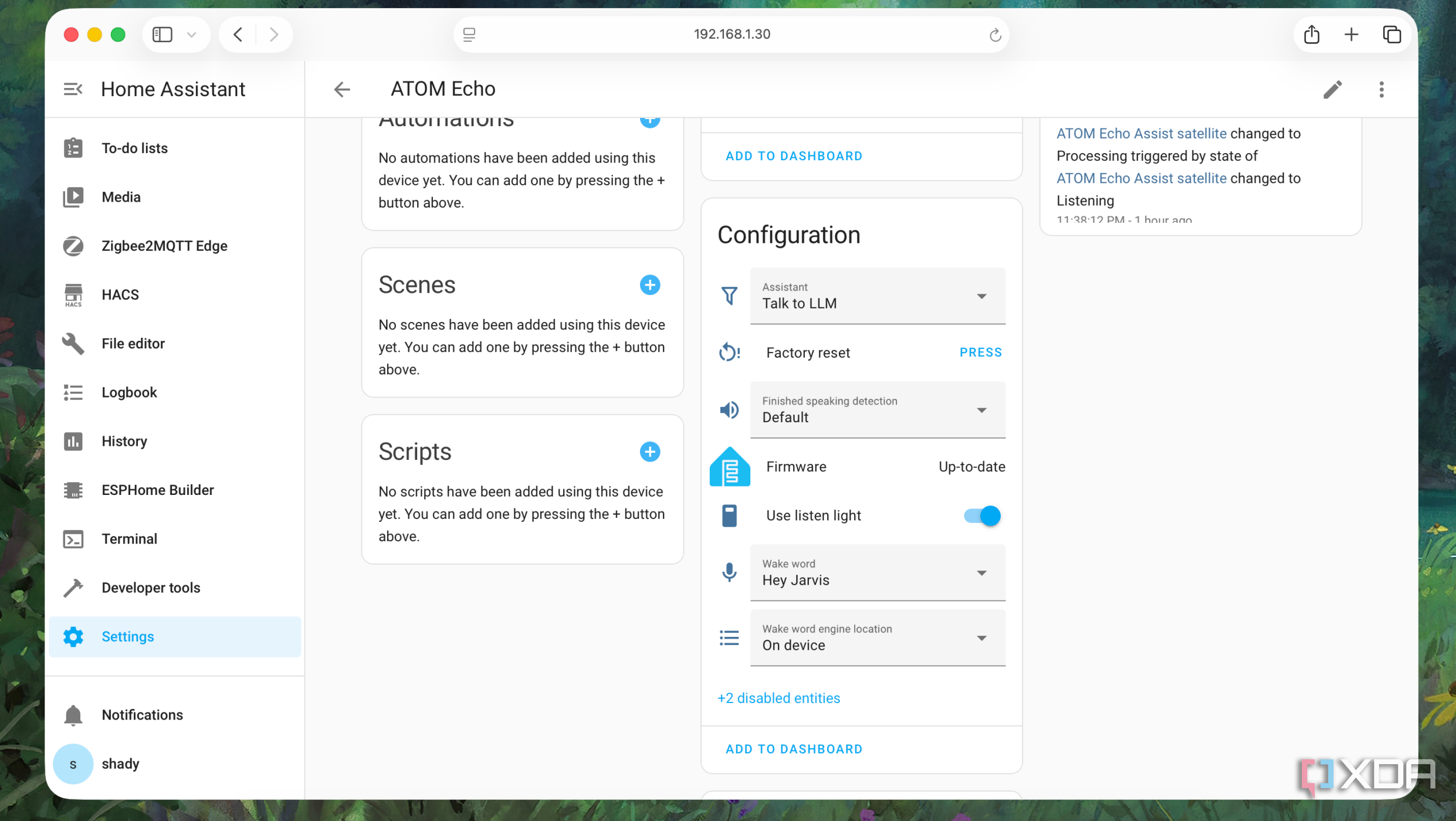Atom Echo Speaker Configuration in Home Assistant
