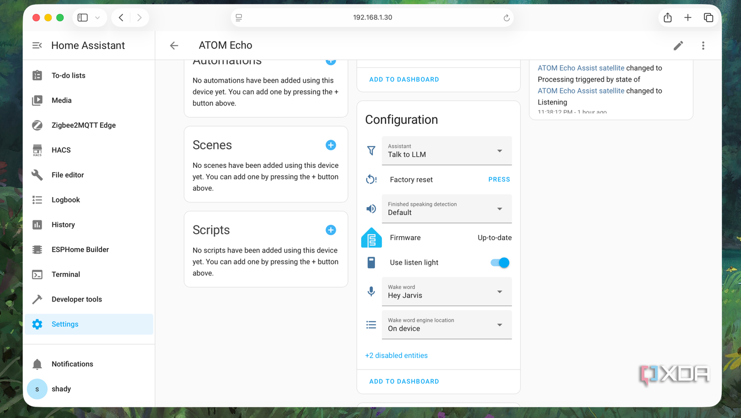 Atom Echo Speaker Configuration in Home Assistant