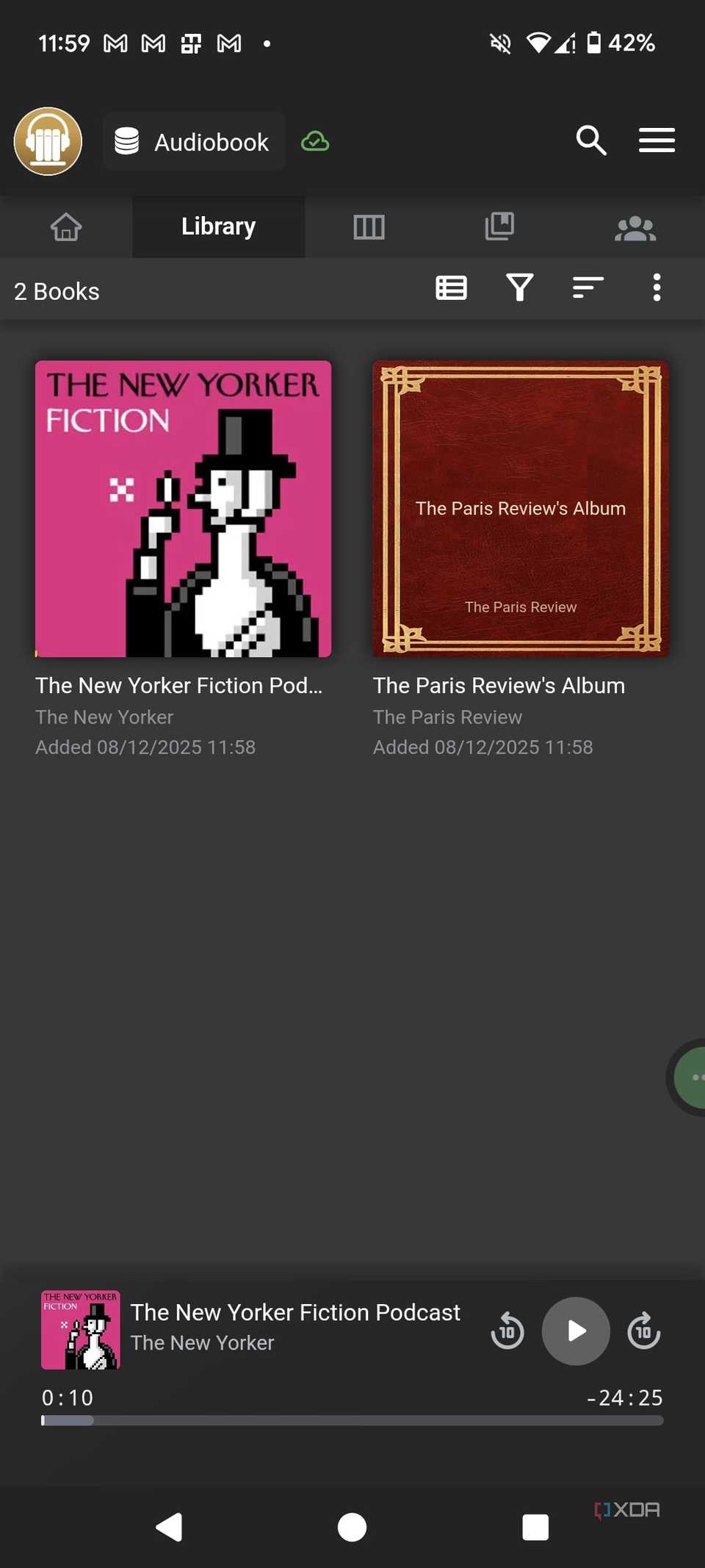 Library page in Audiobookshelf mobile app