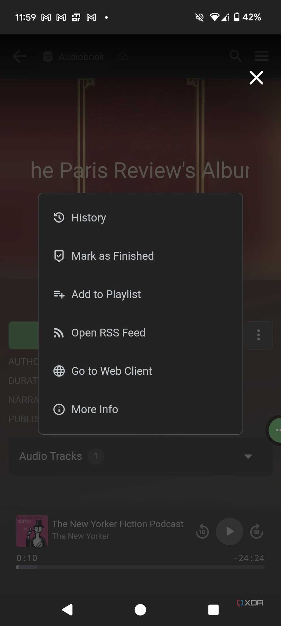 audiobookshelf settings section in mobile app