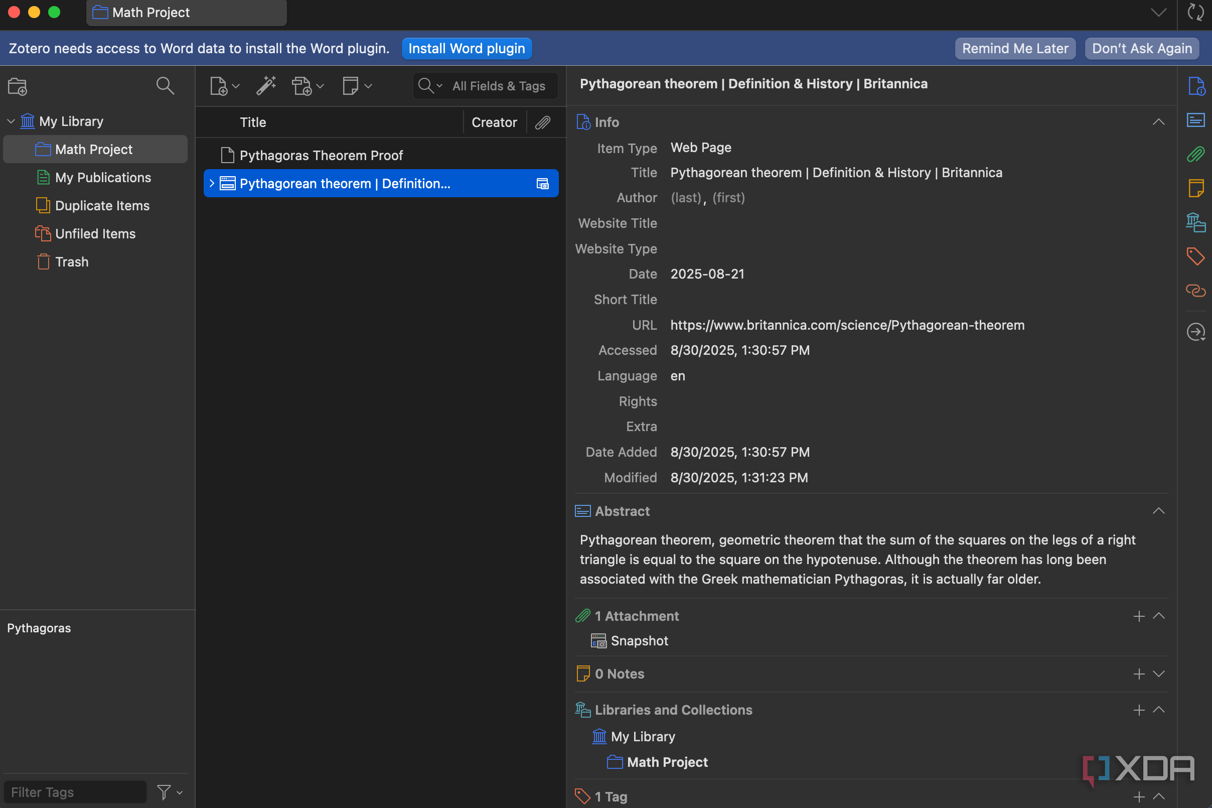 Automatically added link on Zotero