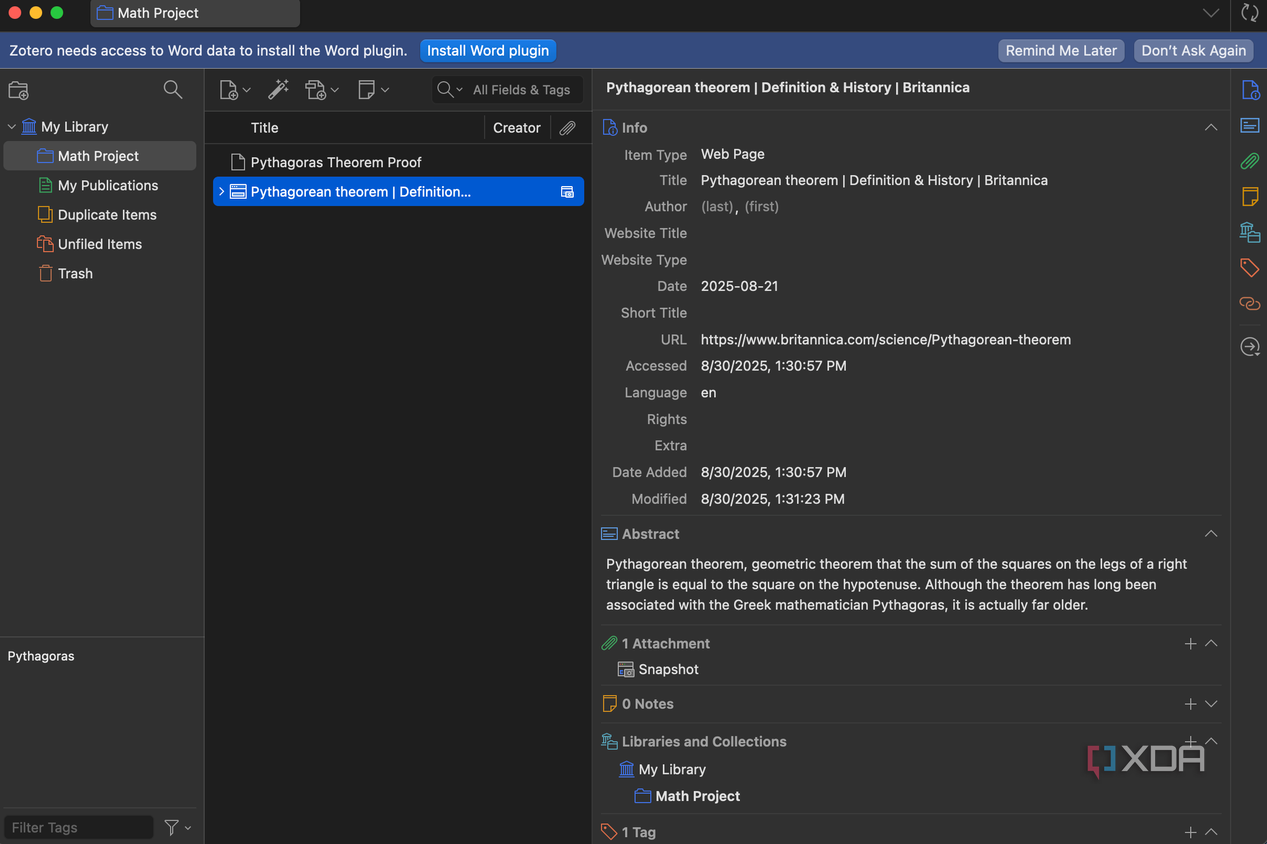 Automatically added link on Zotero