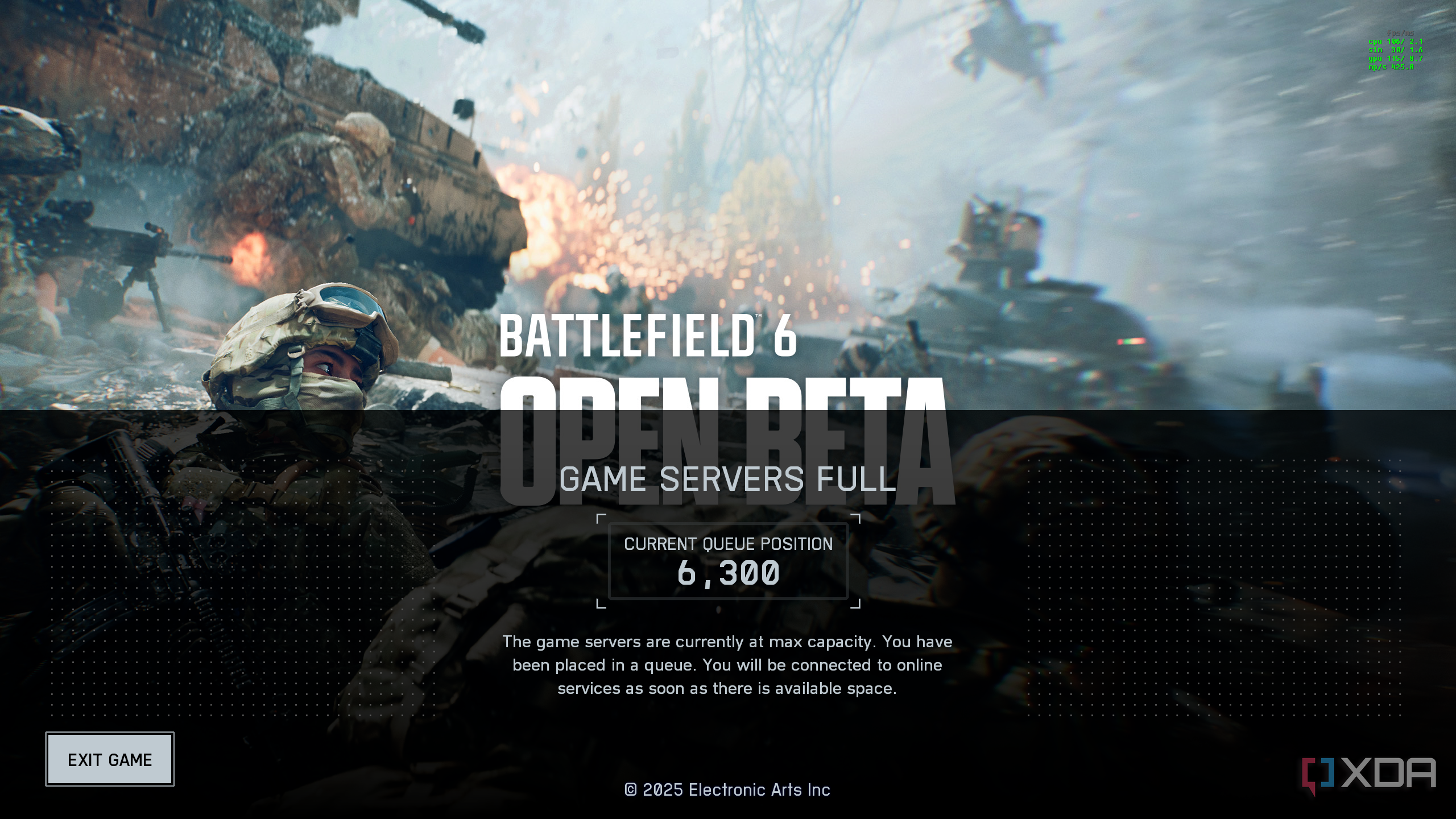 Server waiting in the Battlefield 6 open beta.