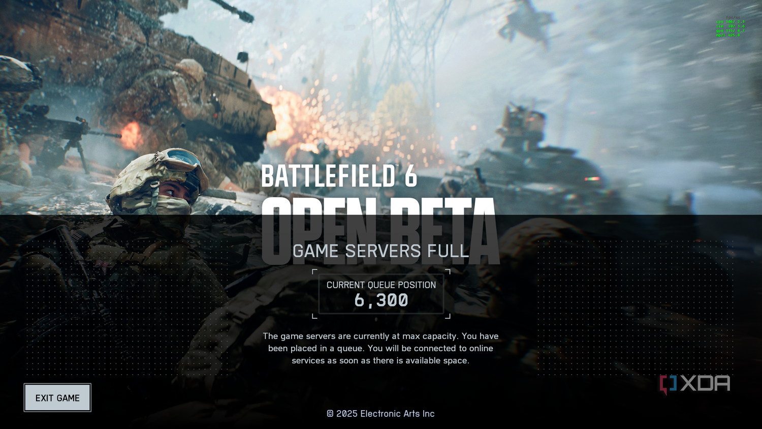 Server waiting in the Battlefield 6 open beta.