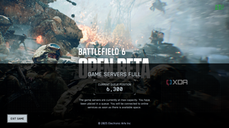 Server waiting in the Battlefield 6 open beta.