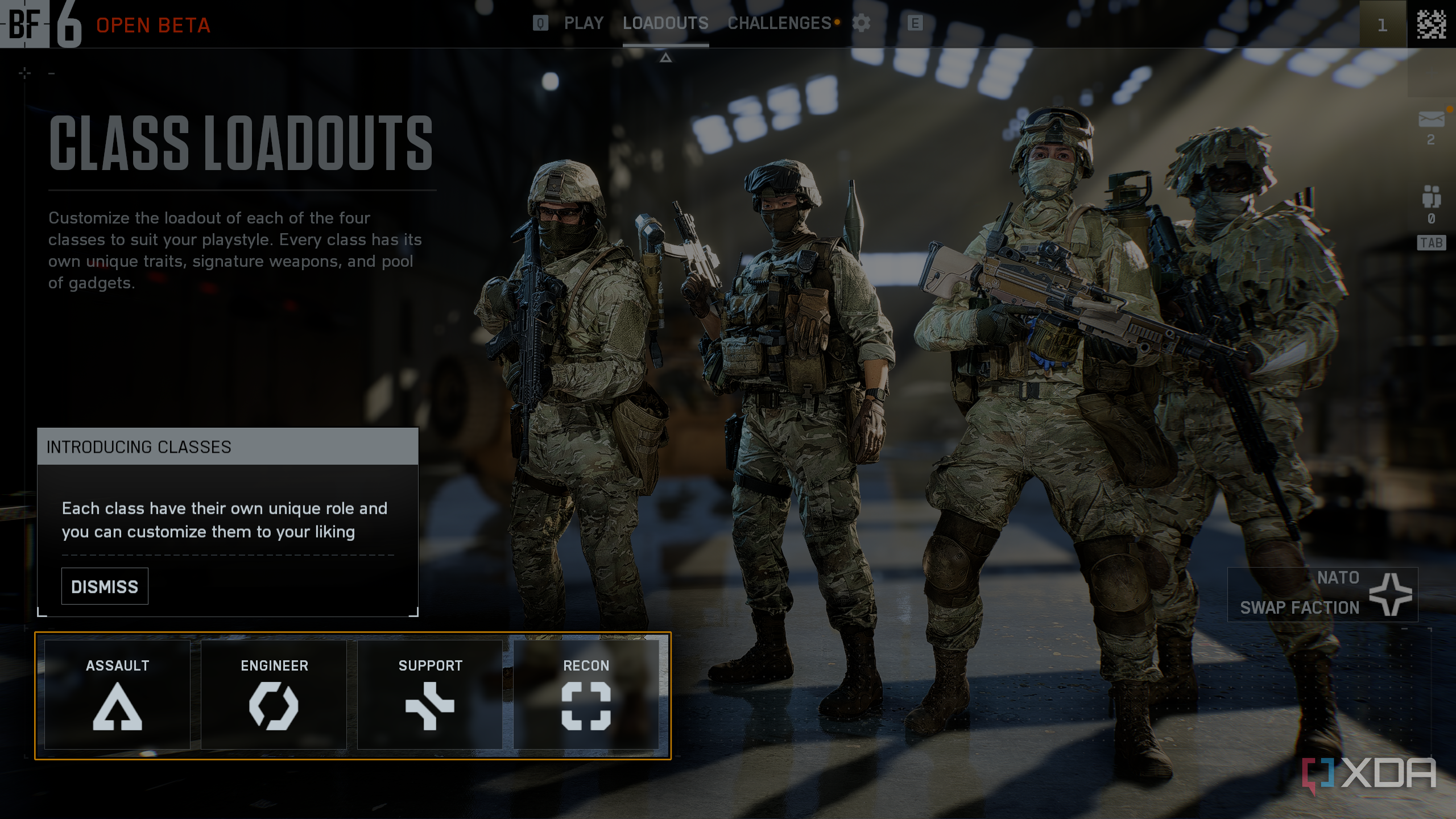 Class loadouts in the Battlefield 6 open beta.