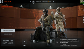 Two players in the lobby in the BF6 open beta.