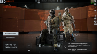 Two players in the lobby in the BF6 open beta.