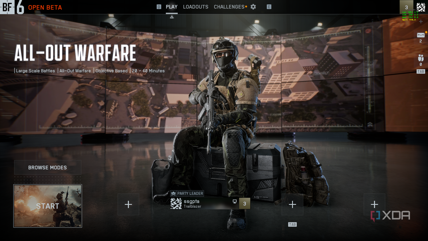Screenshot from the lobby in the Battlefield 6 open beta.