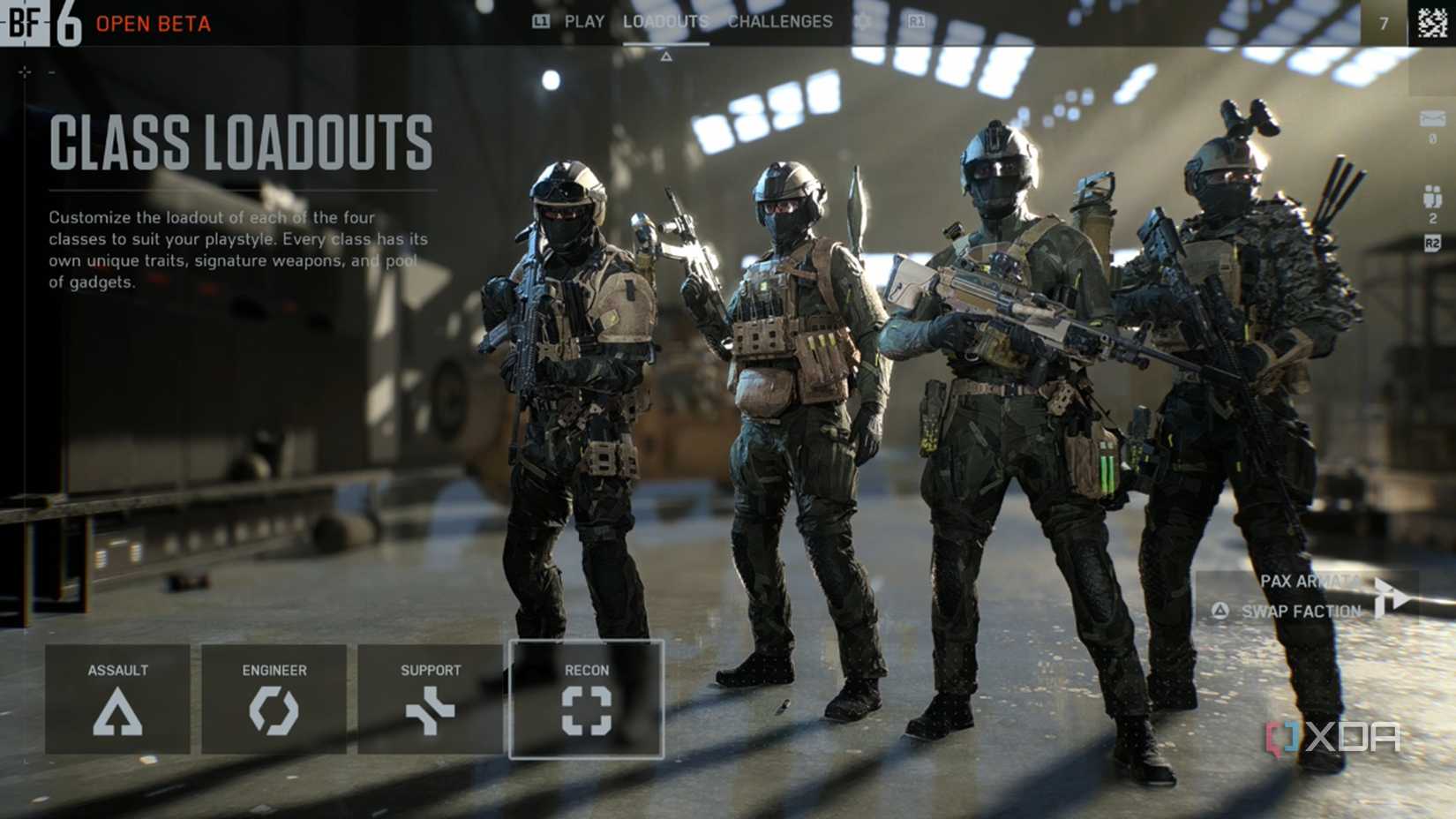 A screenshot of the class options in the Battlefield 6 open beta