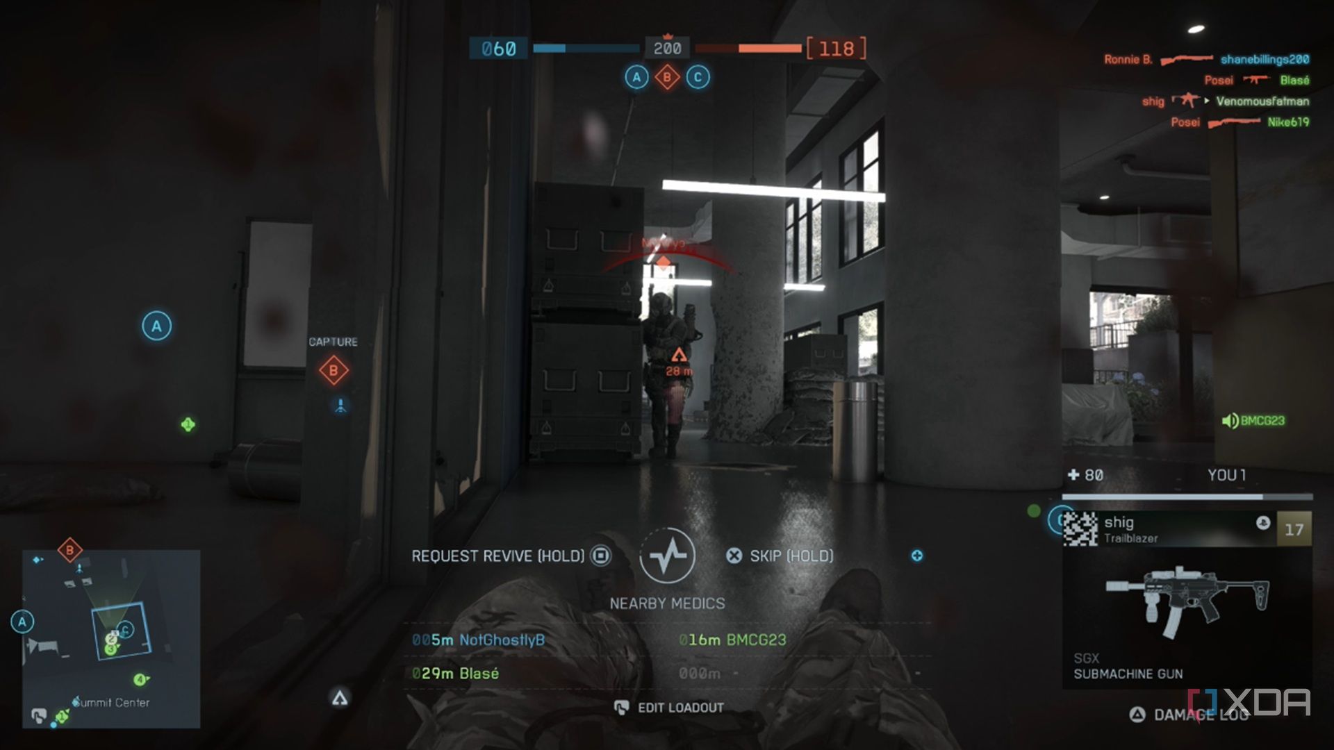 A screenshot of a downed player in the Battlefield 6 open beta