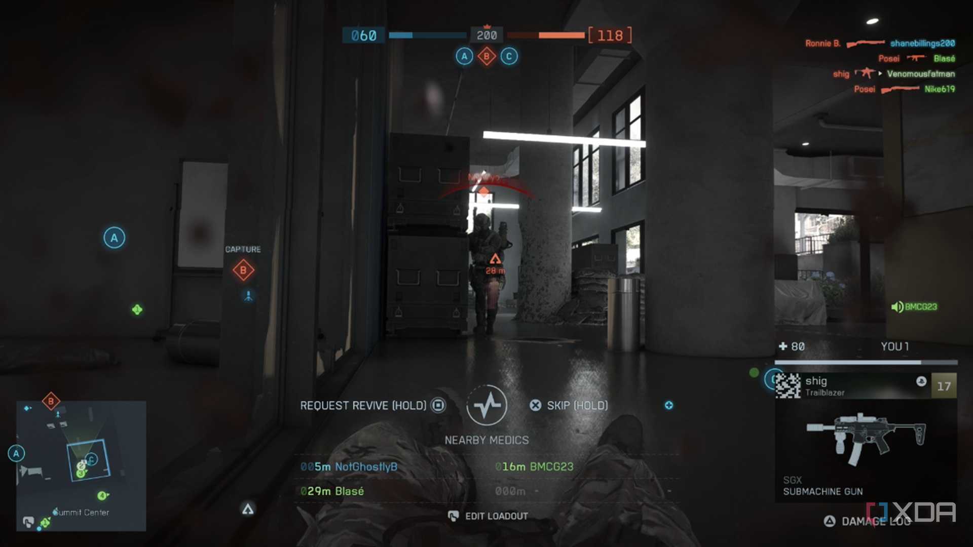 A screenshot of a downed player in the Battlefield 6 open beta