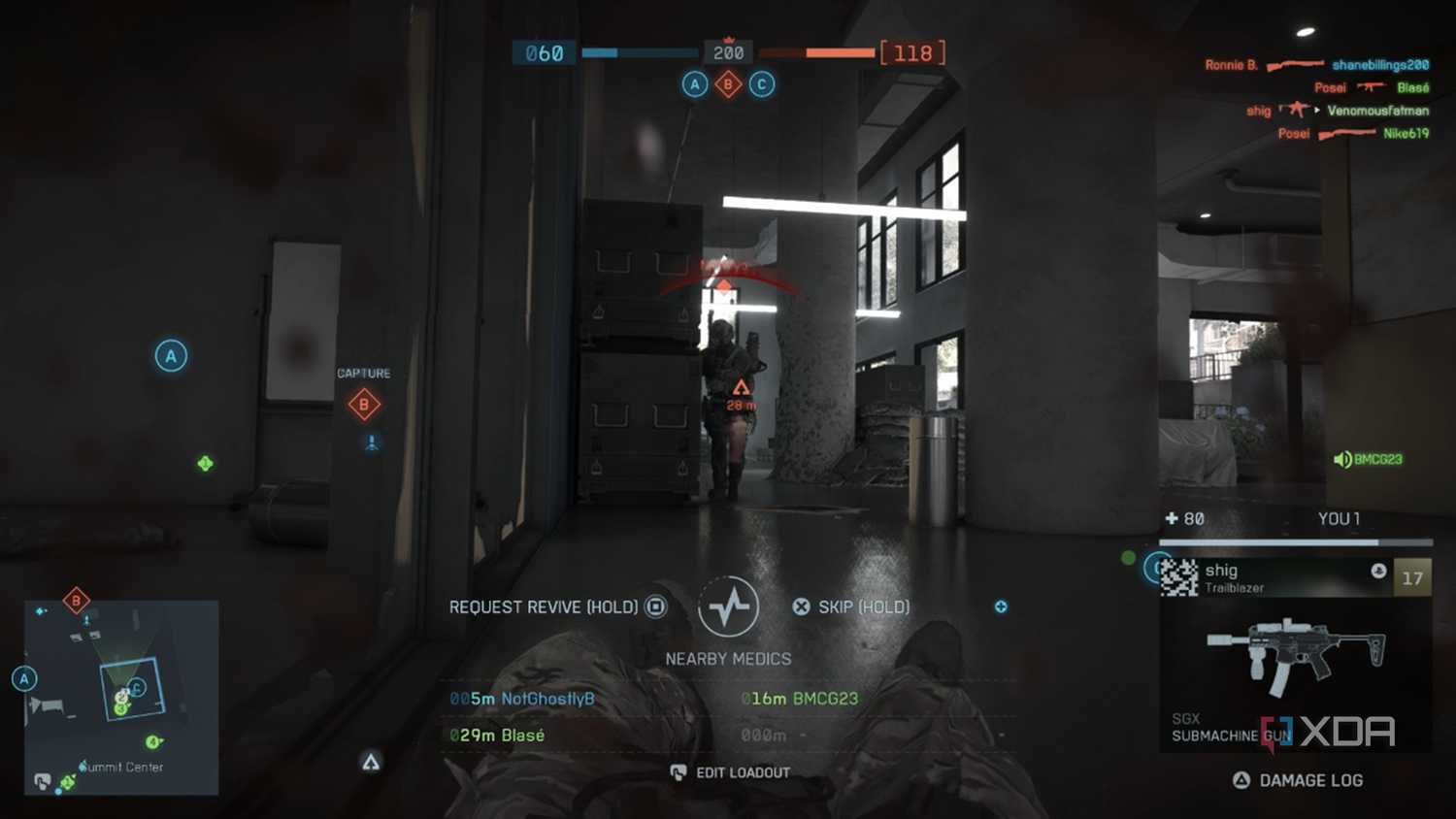 A screenshot of a downed player in the Battlefield 6 open beta