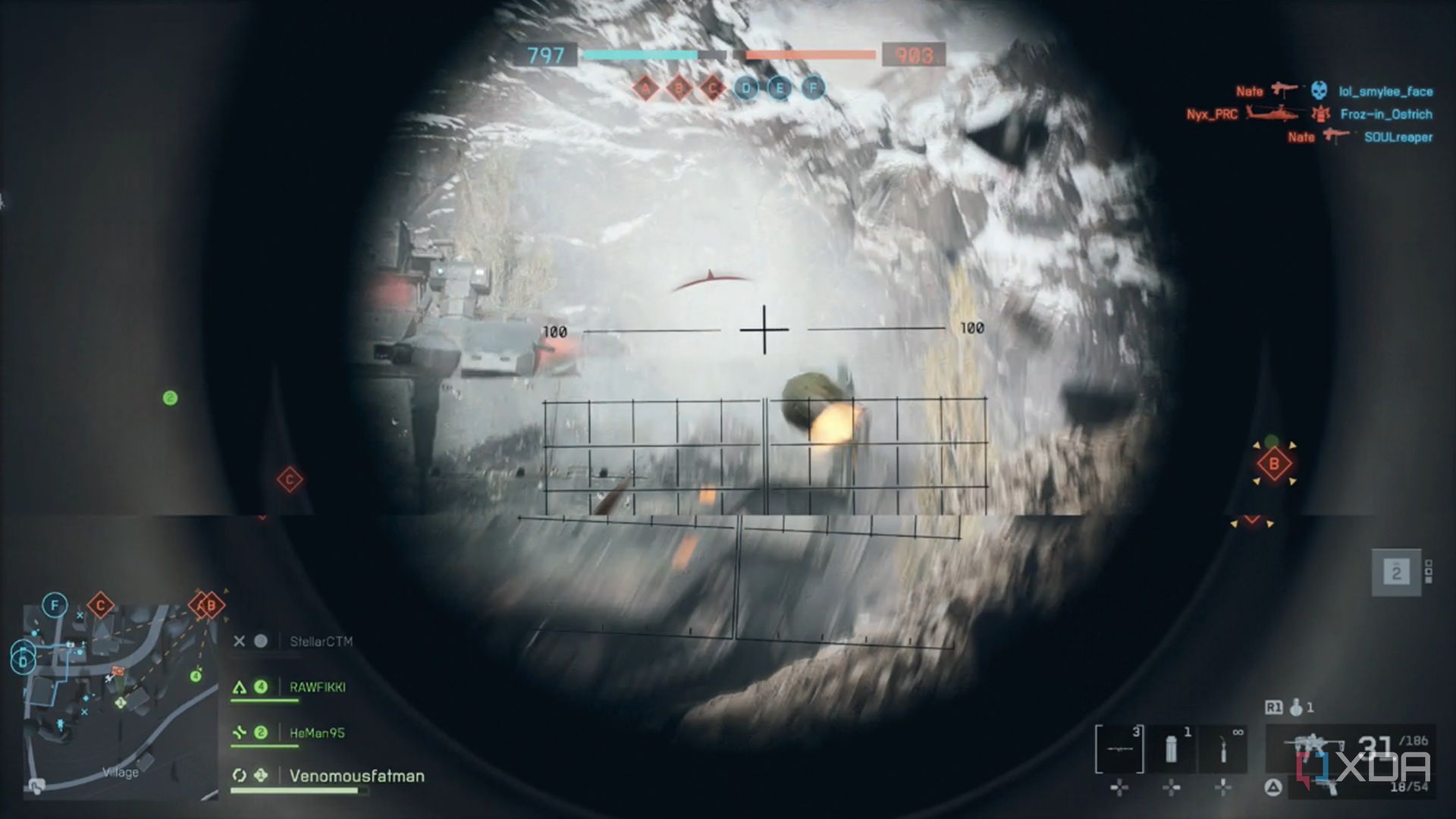 A screenshot of using a rocket launcher with the Engineer class in the Battlefield 6 open beta