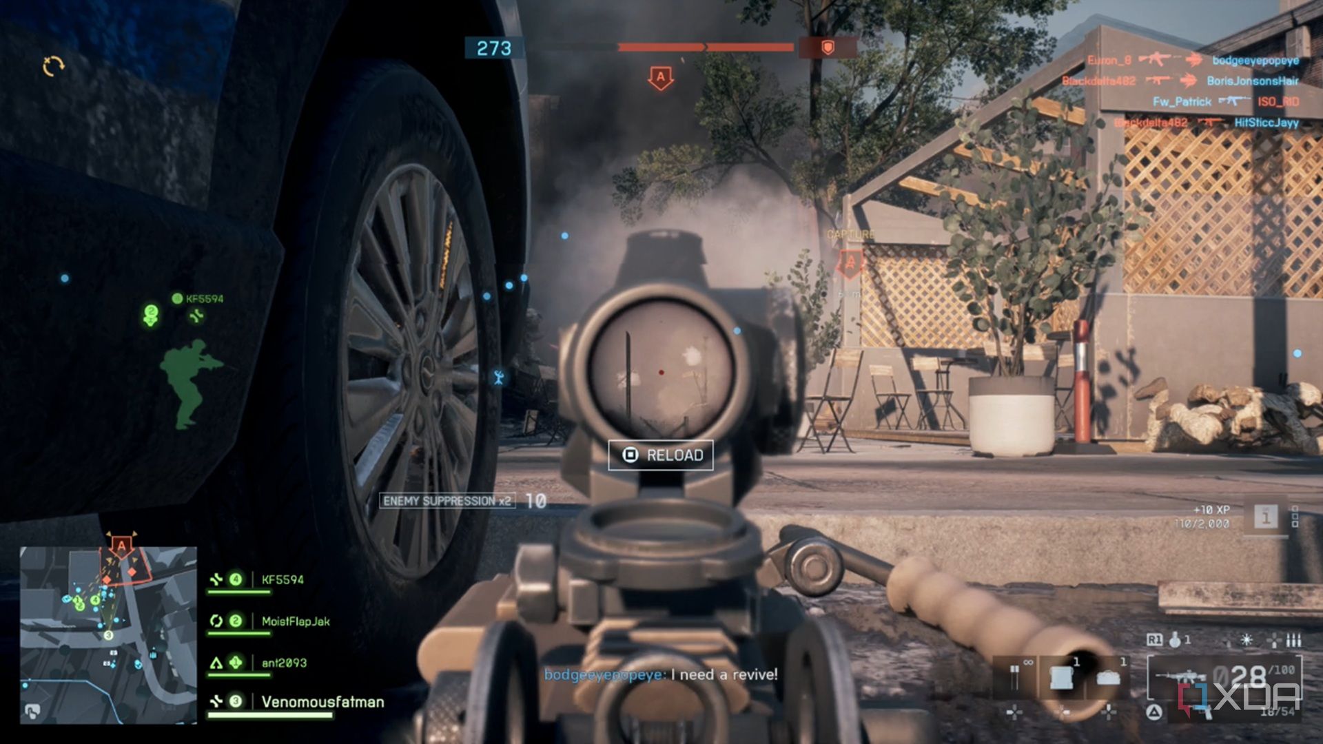 A screenshot of using an LMG in the Battlefield 6 open beta