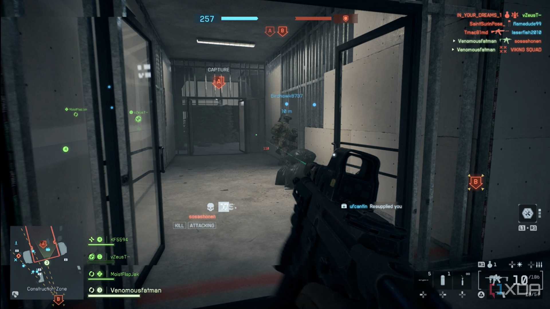 A screenshot of entering a building in the Battlefield 6 open beta.