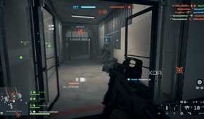 A screenshot of entering a building in the Battlefield 6 open beta.