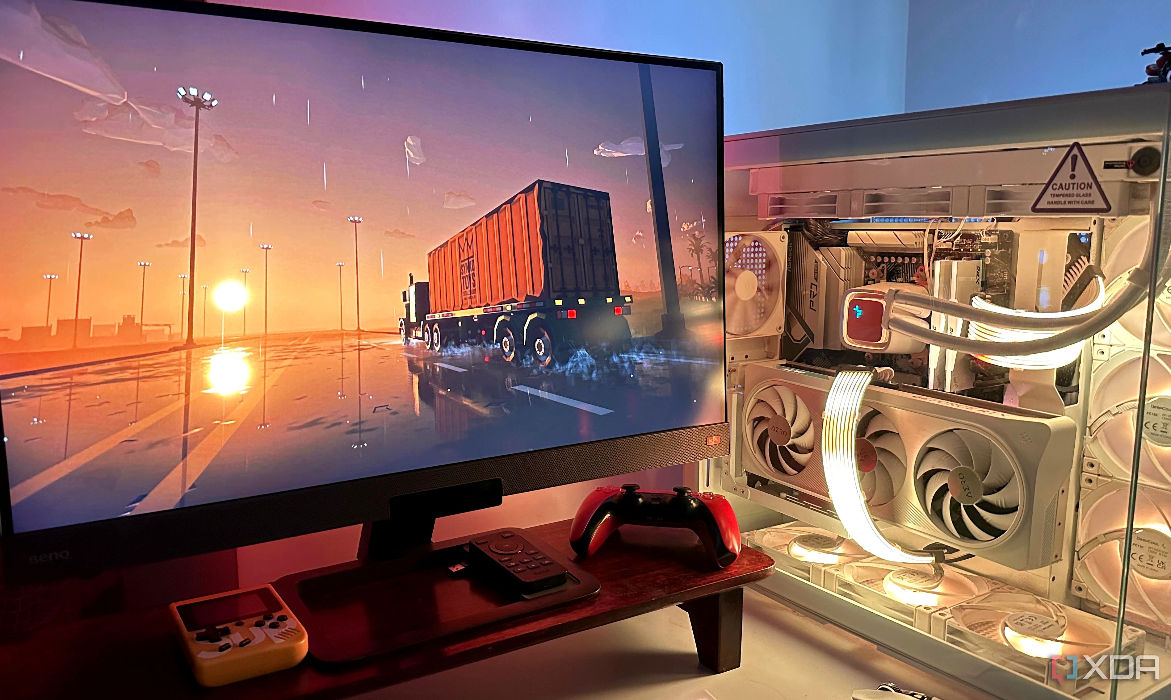 A monitor showing Motor Town: Behind The Wheel. 