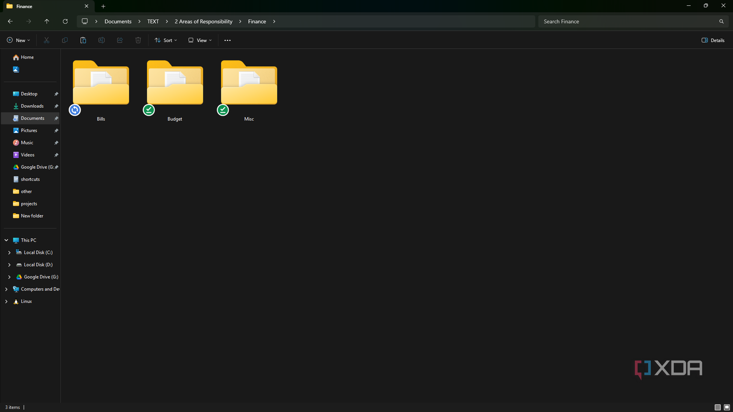 Budget subfolder of finance folder system, Windows PC