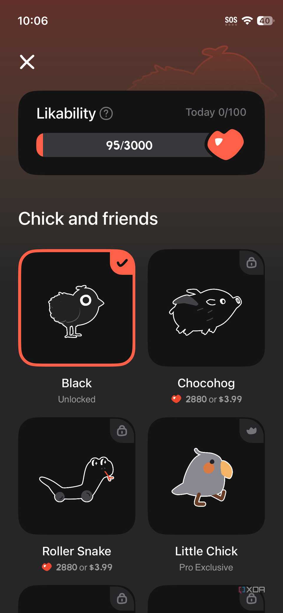A screenshot of the premium features screen in the ChickFocus app