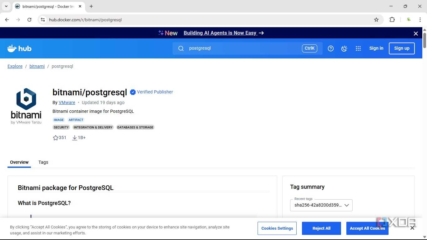 container image for postgresql support