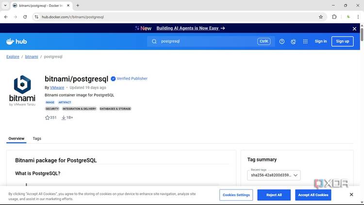 container image for postgresql support