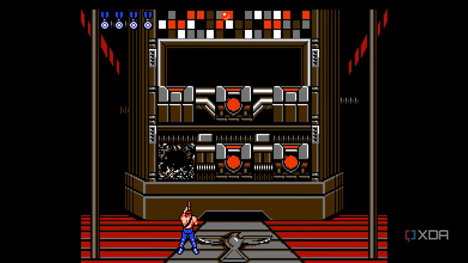 Stage 2 of Contra running on a NES emulator.