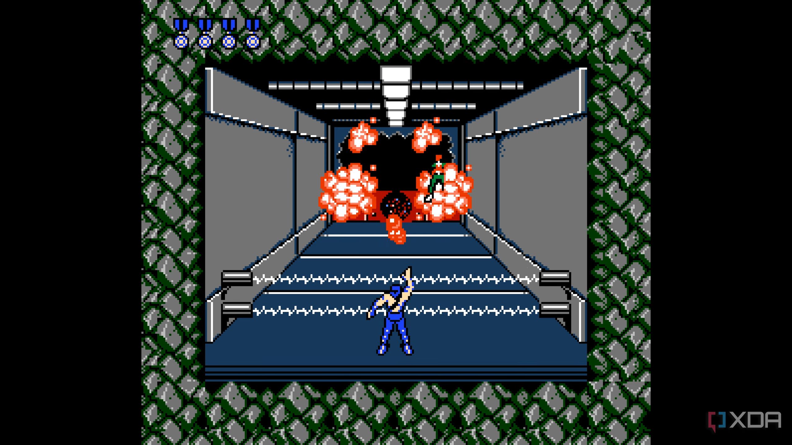 Stage 2 of Contra running on a NES emulator.