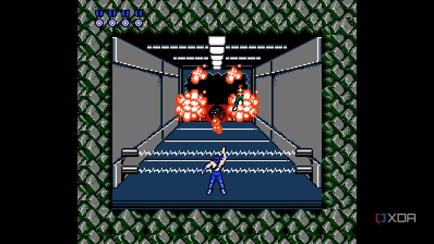 Stage 2 of Contra running on a NES emulator.