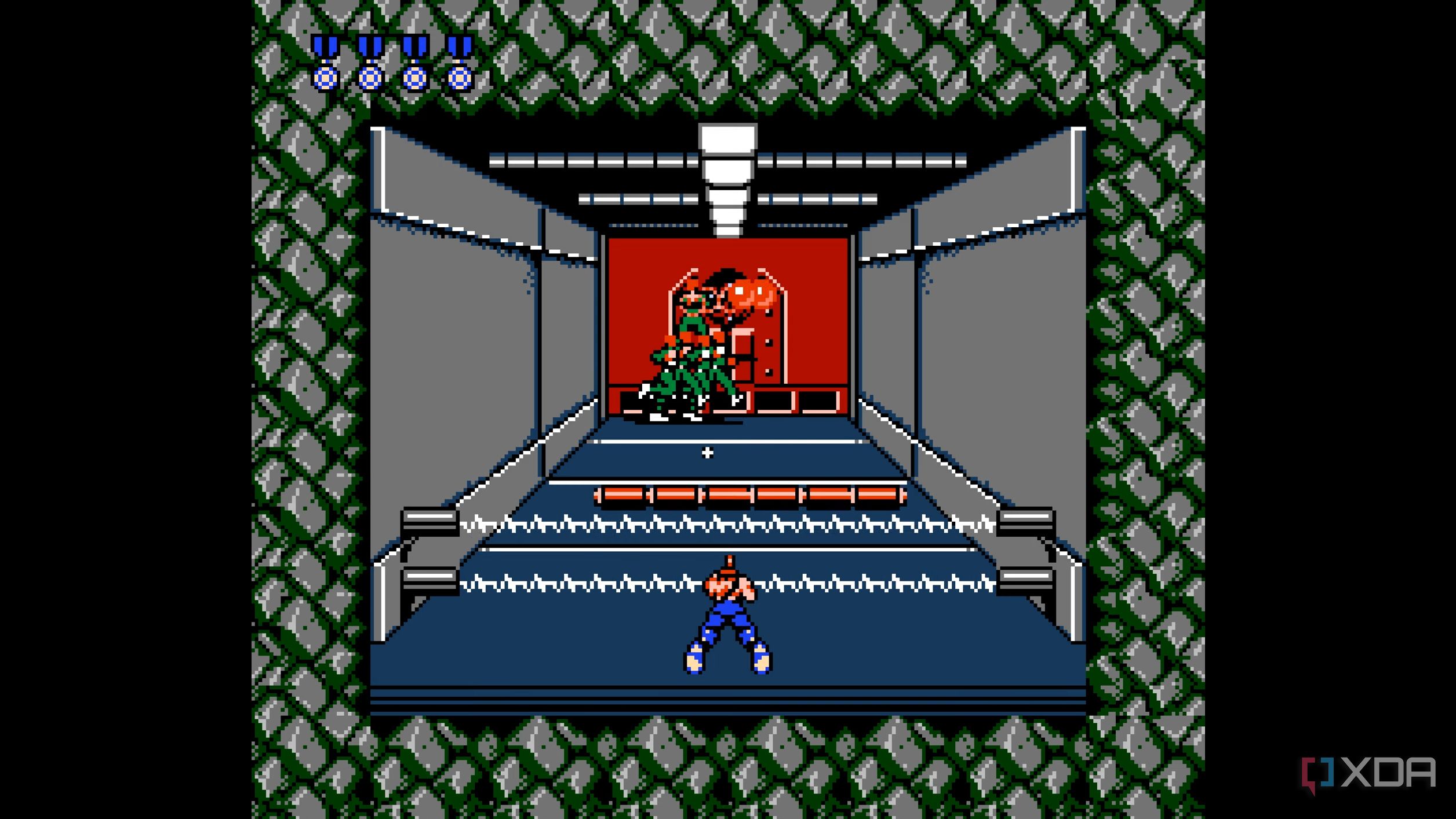 Stage 2 of Contra running on a NES emulator.