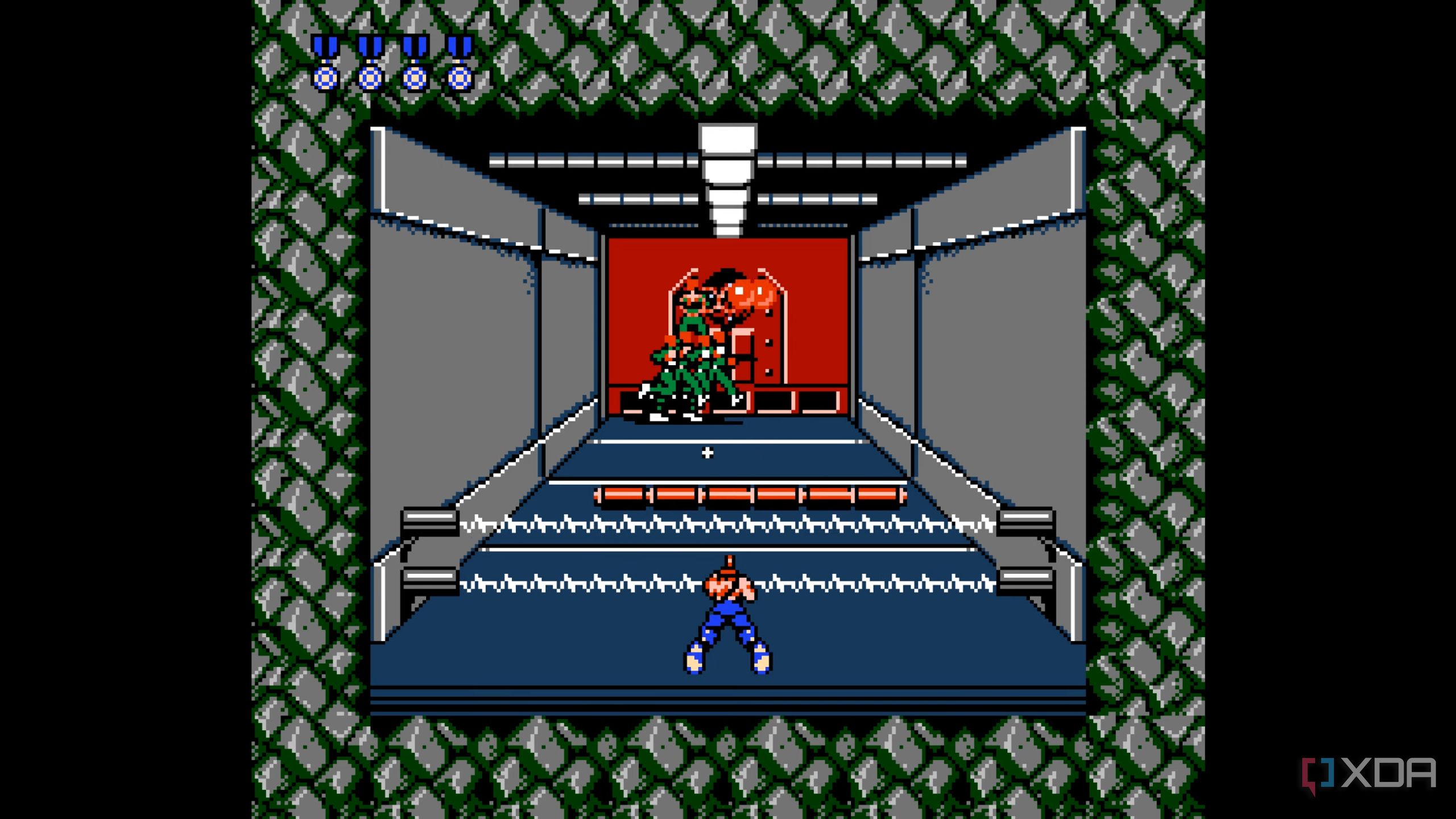 Stage 2 of Contra running on a NES emulator.
