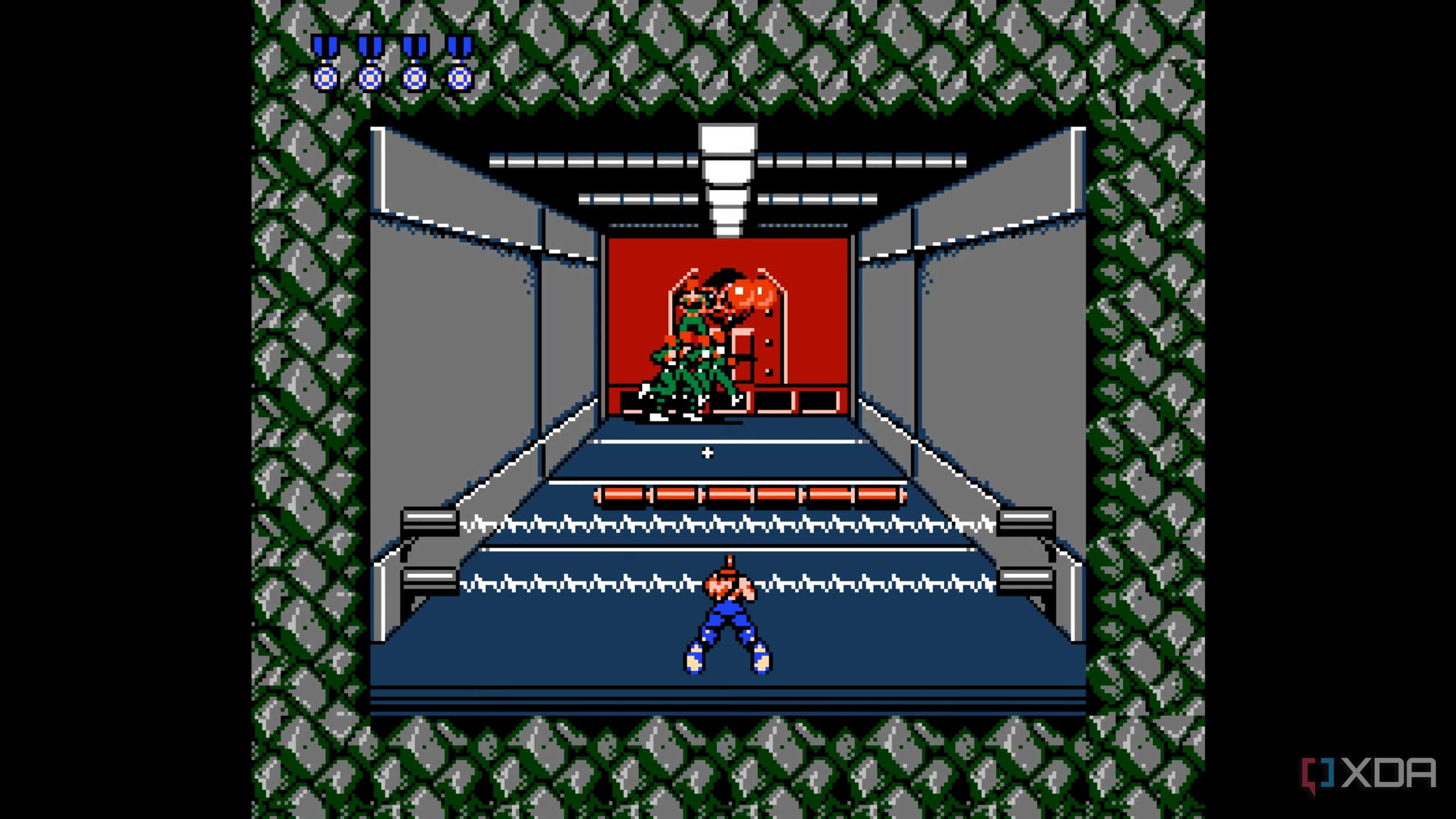 Stage 2 of Contra running on a NES emulator.