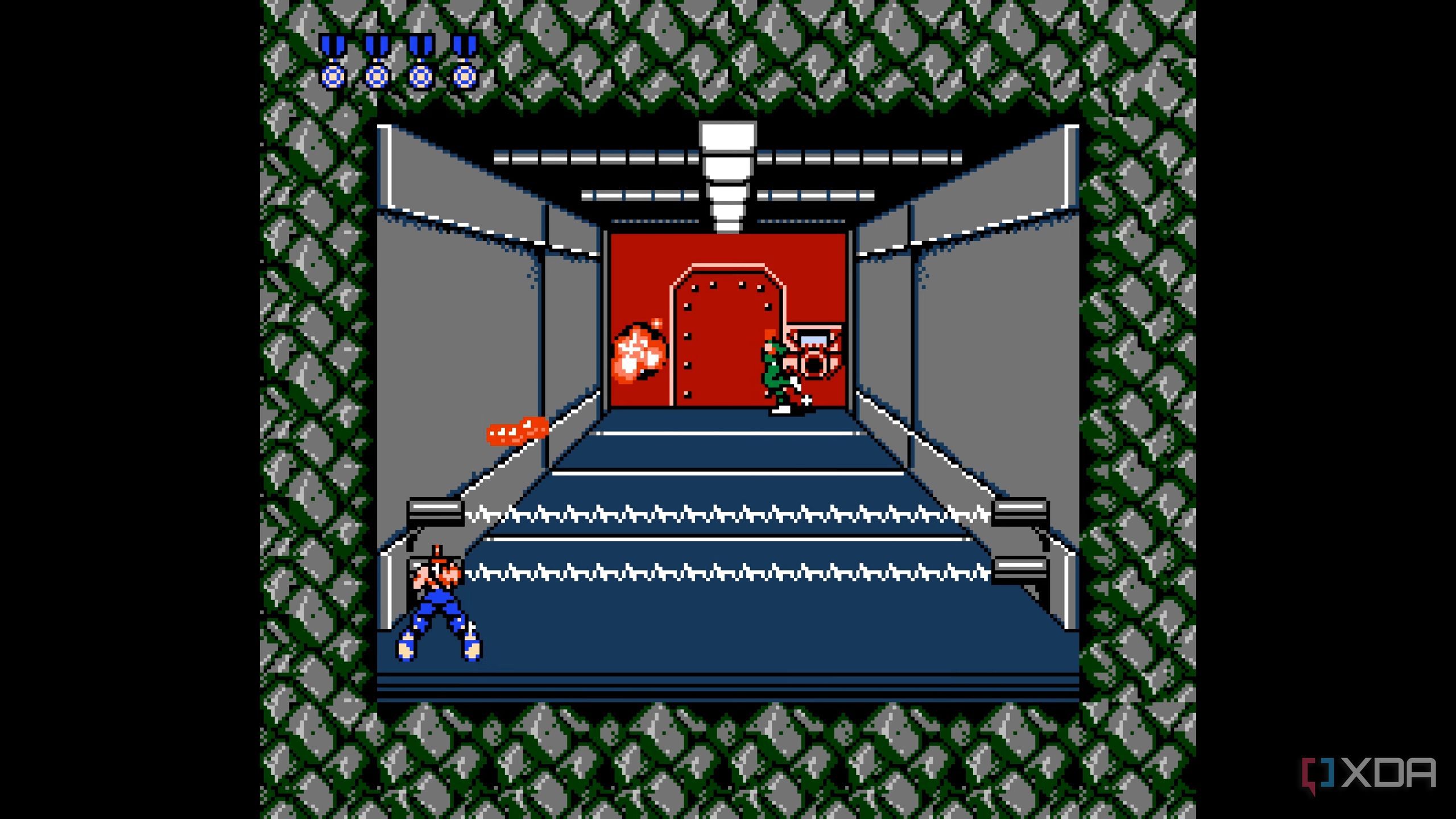 Stage 2 of Contra running on a NES emulator.