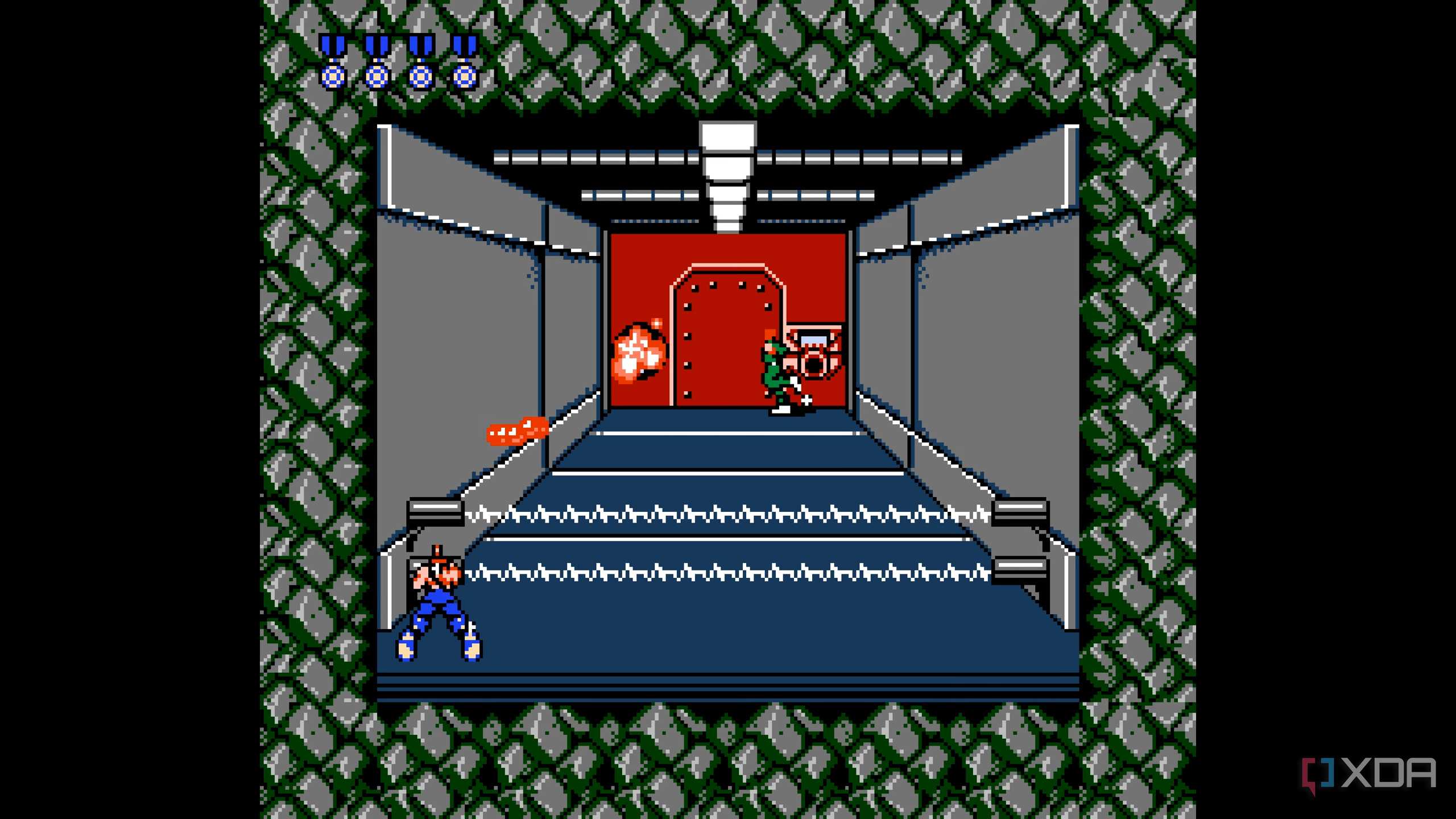 Stage 2 of Contra running on a NES emulator.