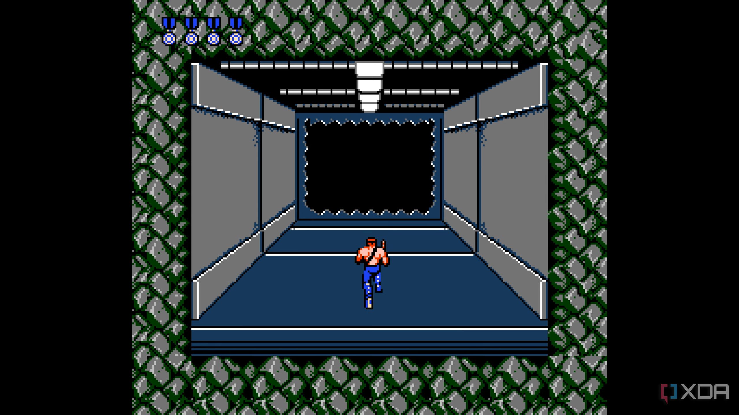Stage 2 of Contra running on a NES emulator.