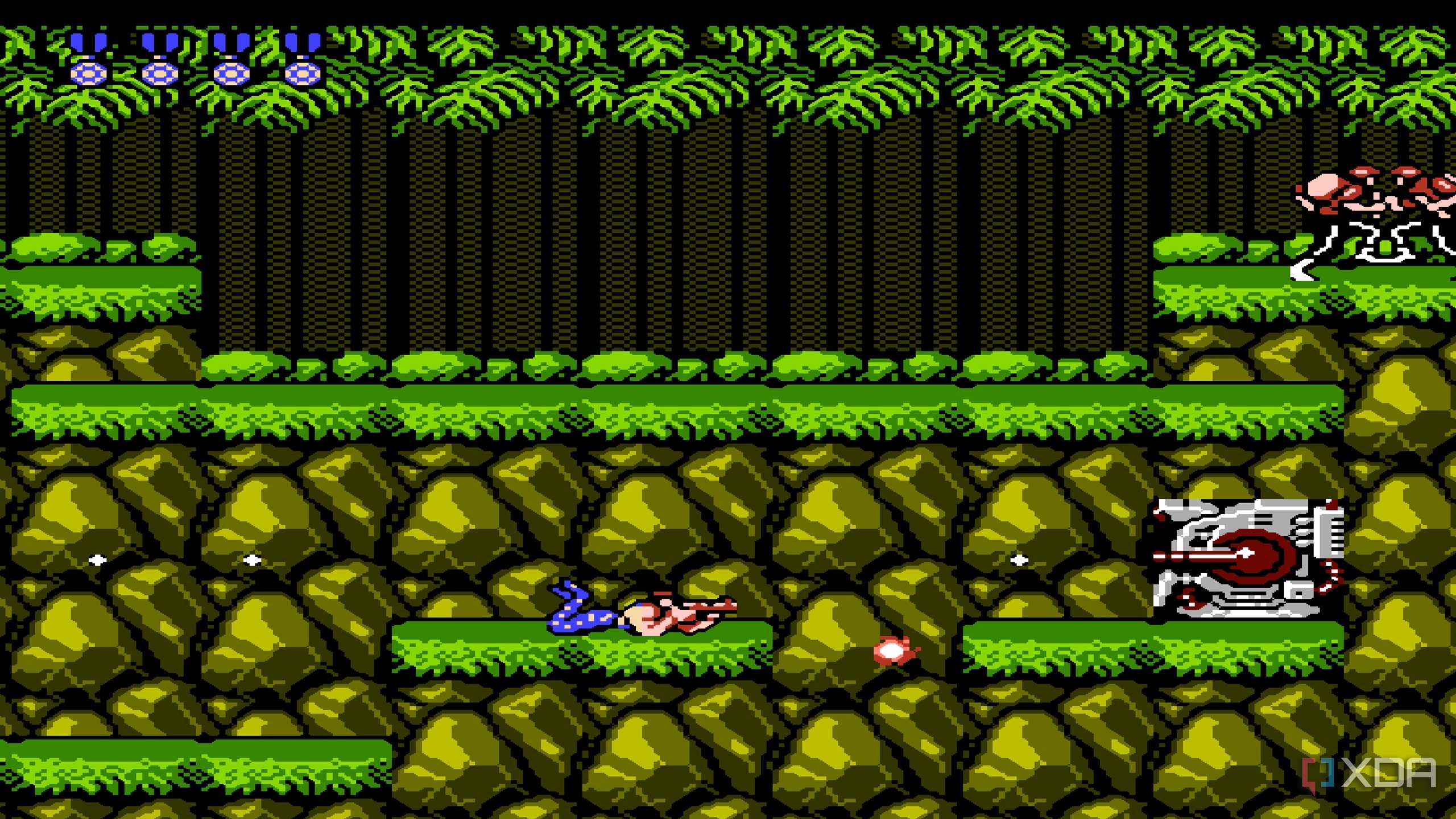 The first stage in Contra on the NES with the Konami code activated.