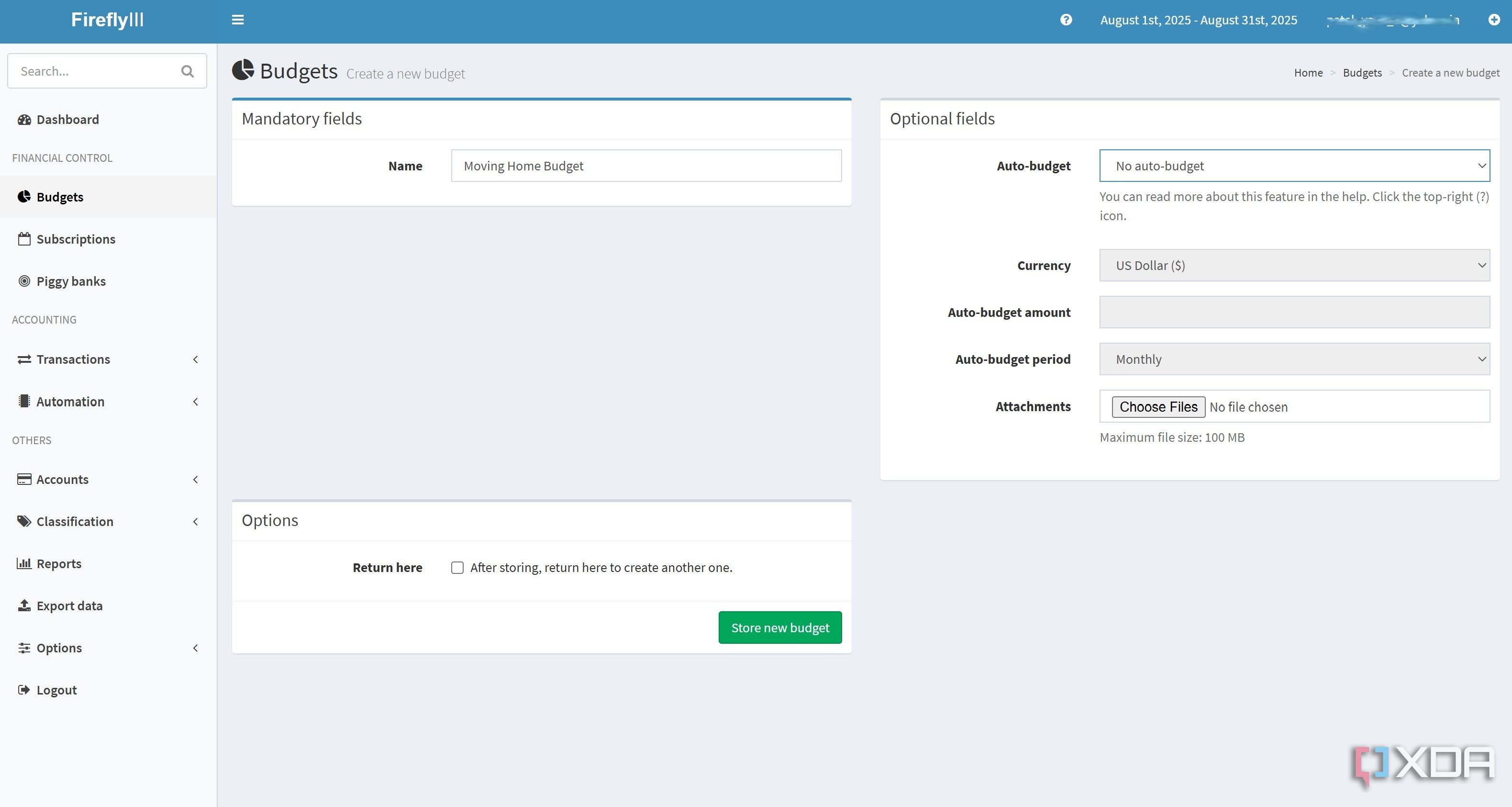 Create Moving Home Budget in FireFly III