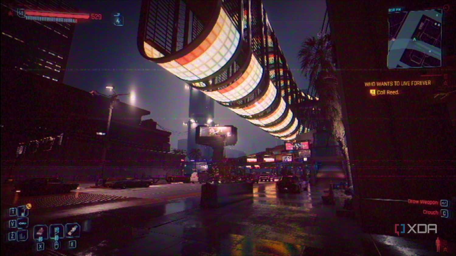Rainbow tunnel in Cyberpunk 2077.