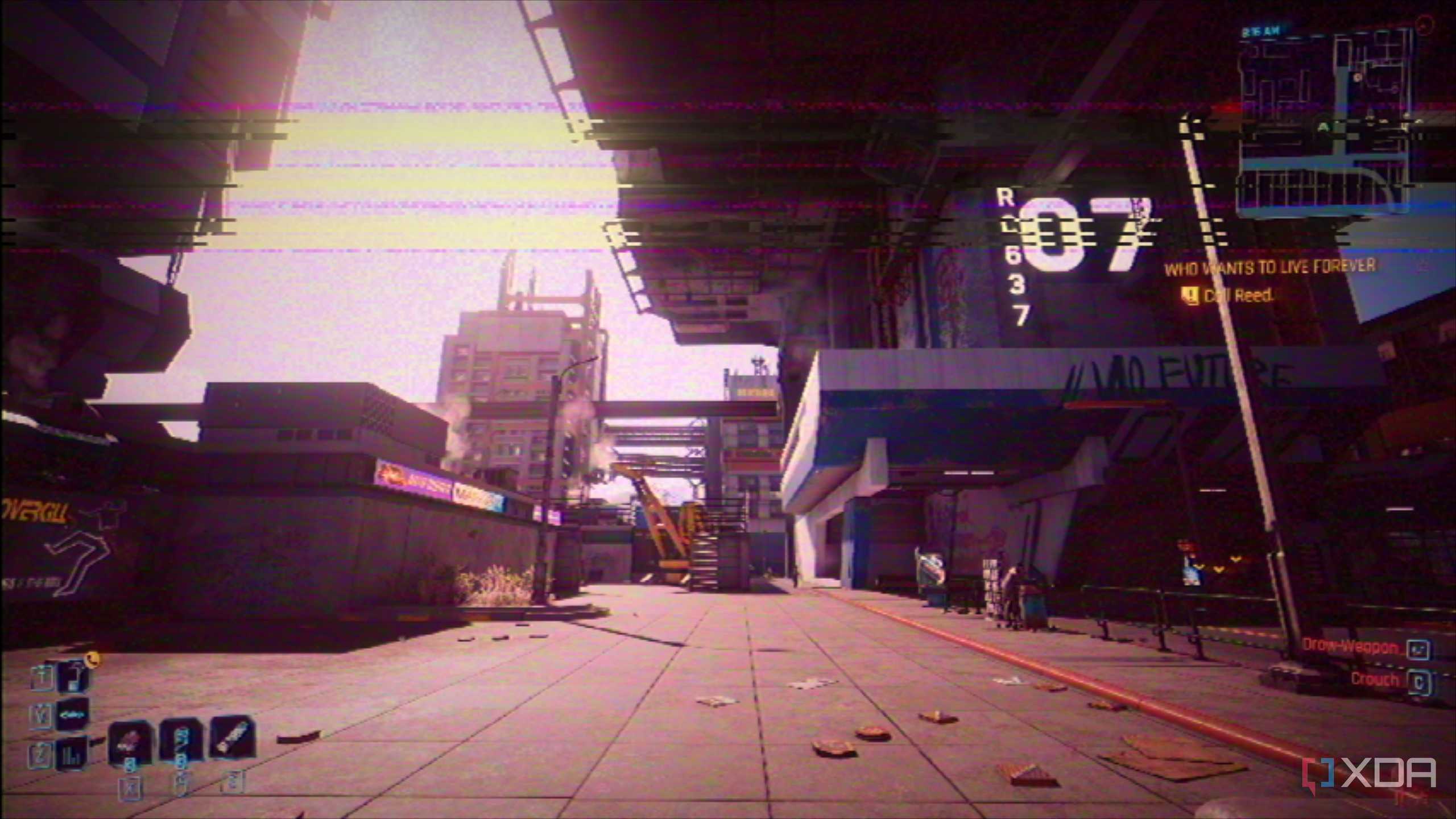 Megabuilding 07 in Cyberpunk 2077 through ShaderGlass.