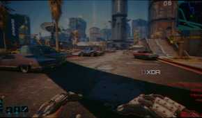 A dull CRT screen filter on Cyberpunk 2077.