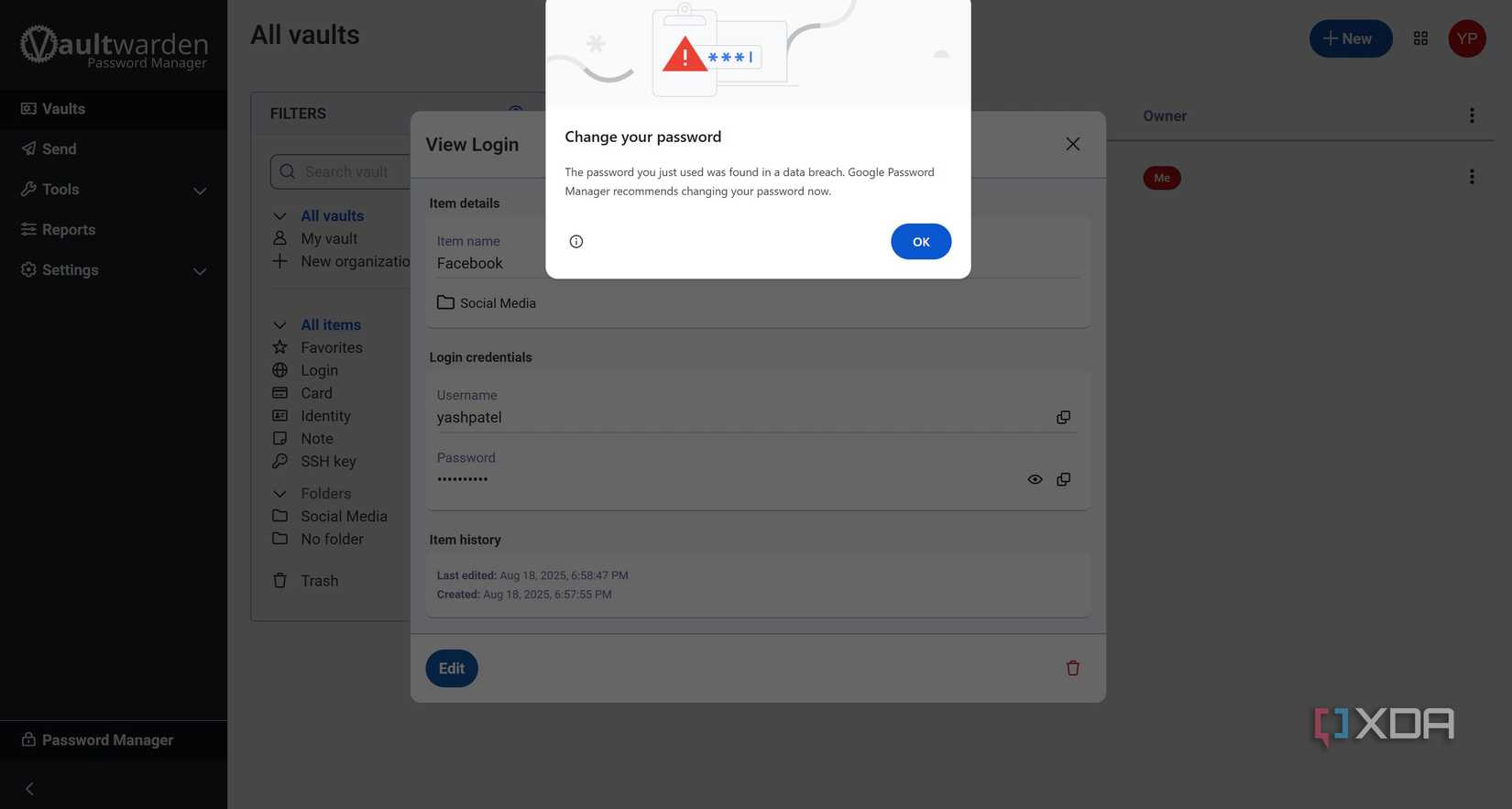 Check password safety in vaultwarden