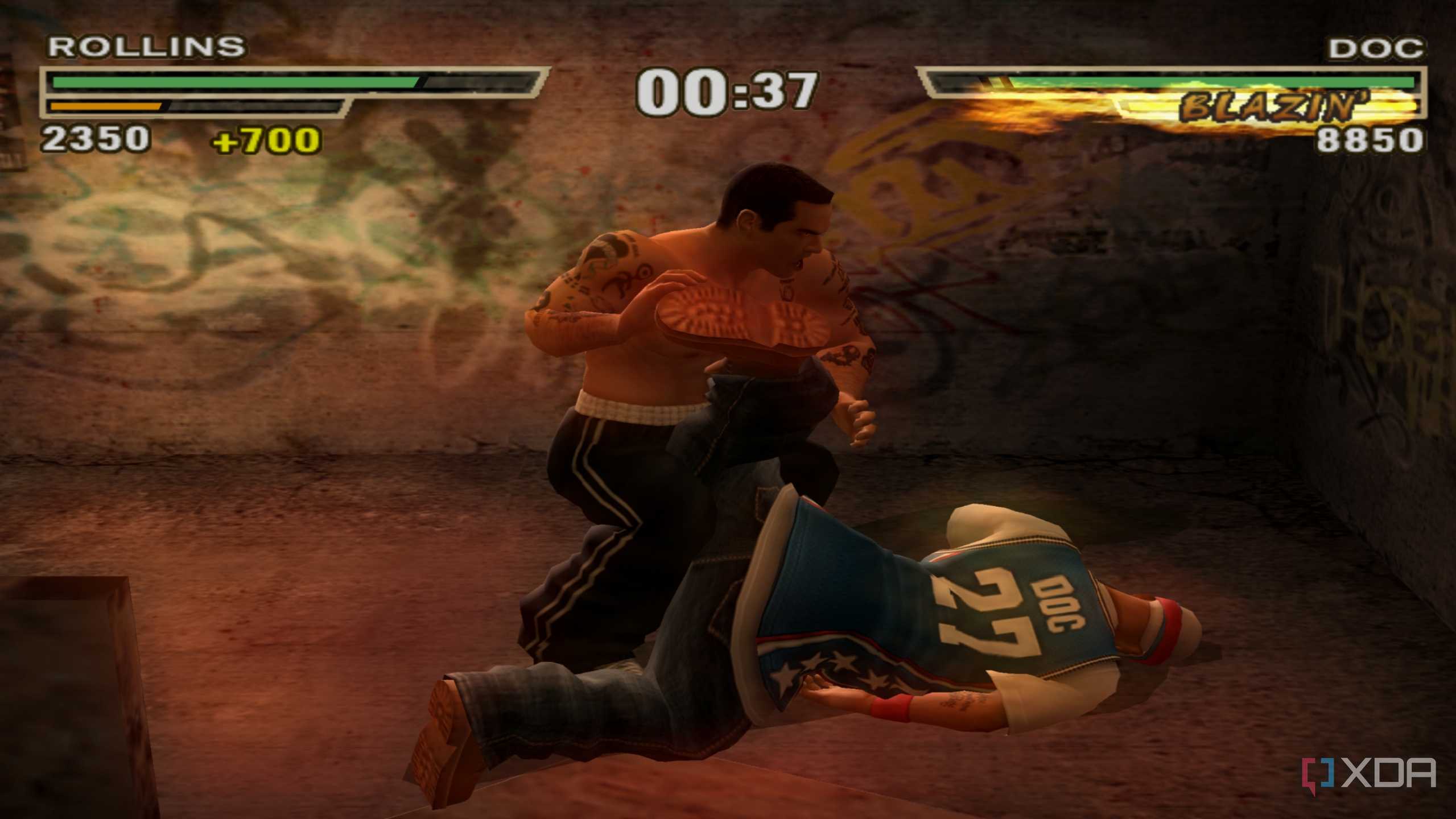 Rollins holding Doc in an ankle lock in Def Jam: Fight for NY.