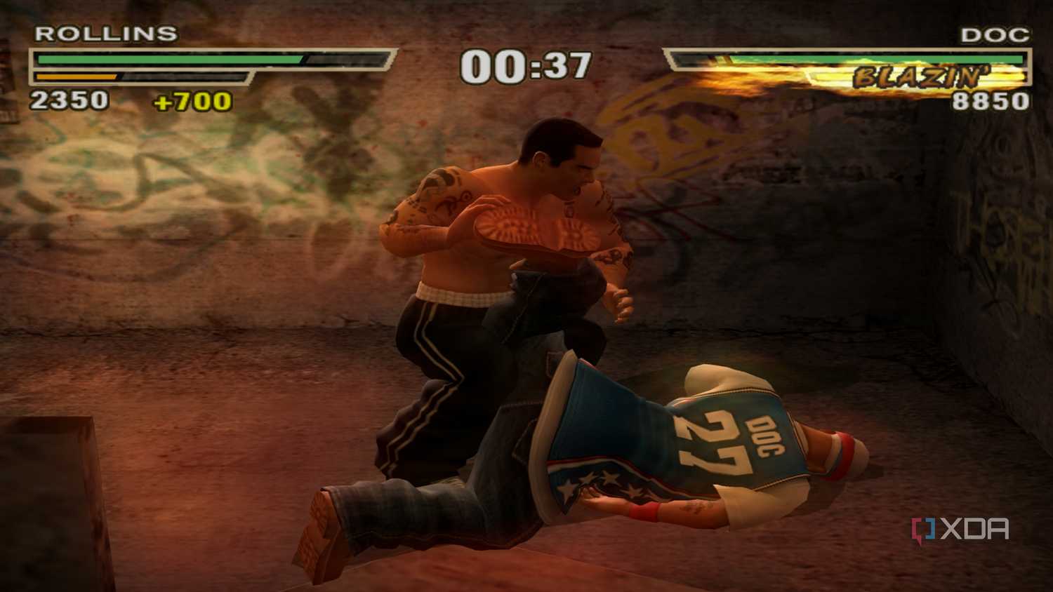 Rollins holding Doc in an ankle lock in Def Jam: Fight for NY.