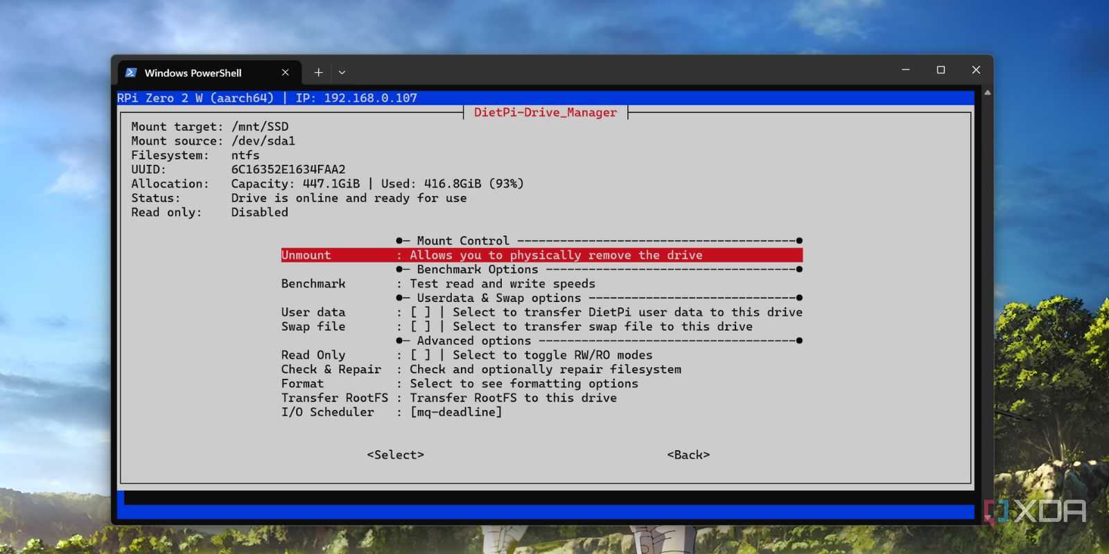 screenshot of dietpi mounting ssd