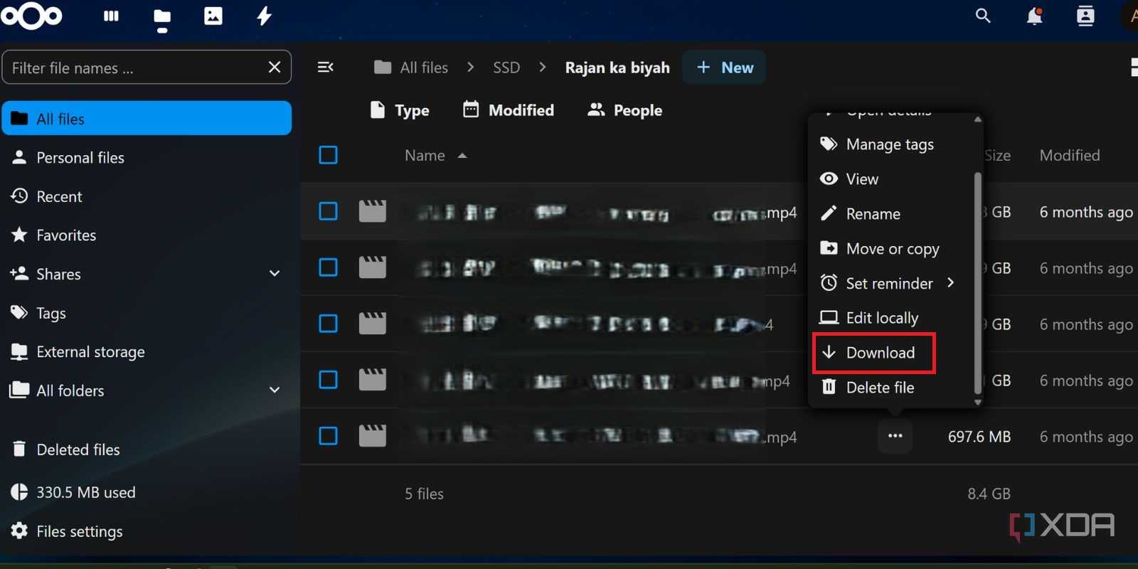 screenshot of dietpi nextcloud downloading ssd files