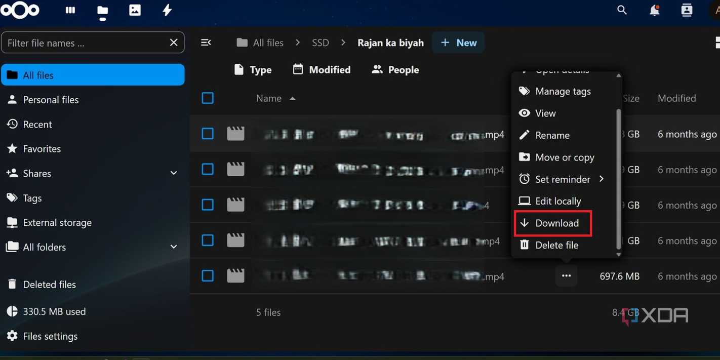 screenshot of dietpi nextcloud downloading ssd files
